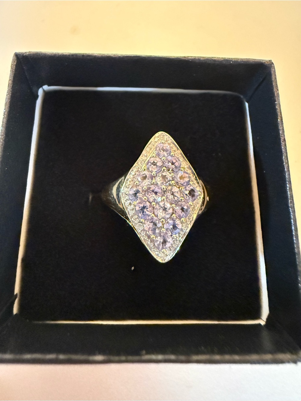 Elegant Gold-Tone Purple Cluster Statement Ring